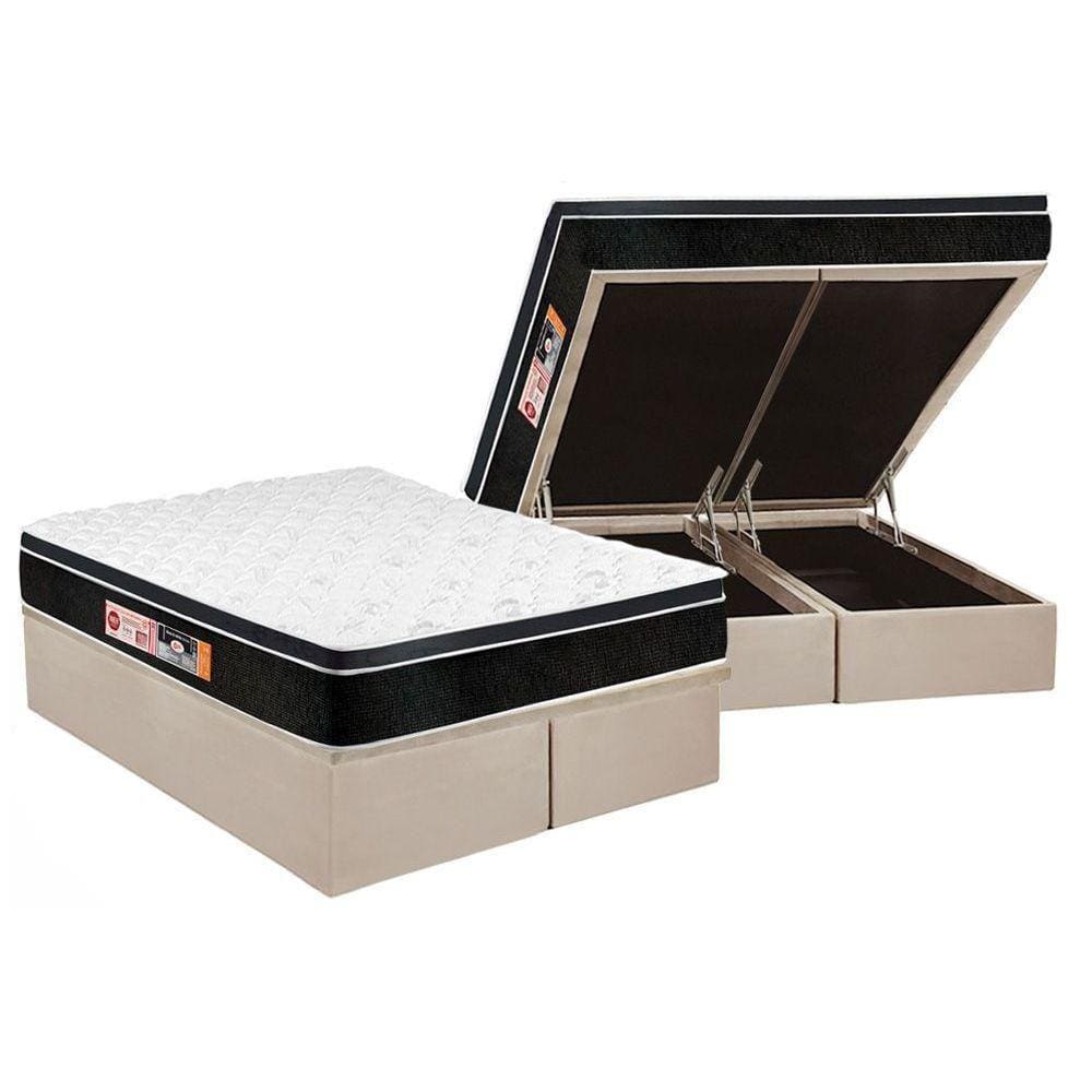 Conjunto Box Baú Queen: Colchão Espuma Castor D33 Black e White Air Euro Pillow + Base CRC Suede Clean(158x198)