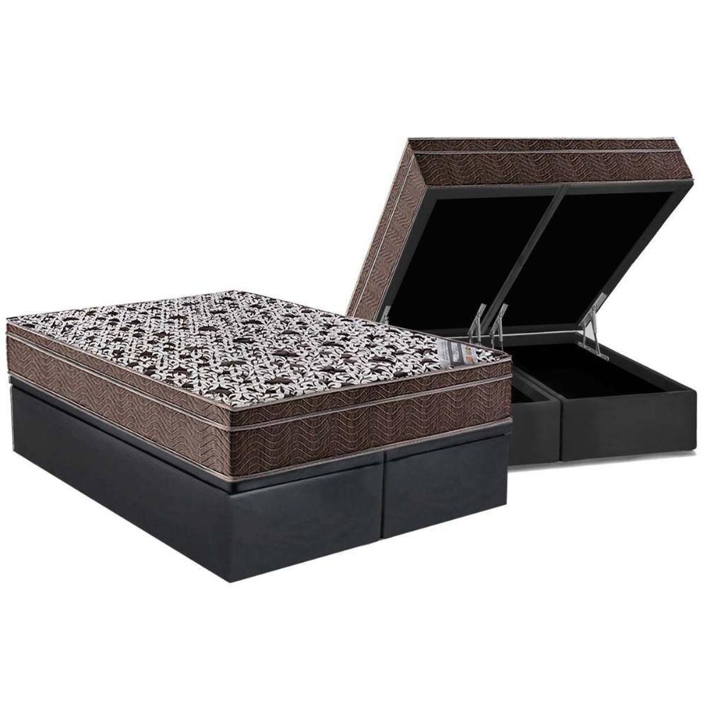Cama Box Baú Queen: Colchão Molas Ensacadas Ortobom SuperPocket Physical + Base CRC Suede Gray(158x198)