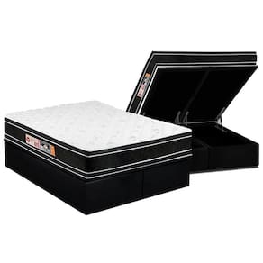 Conjunto Box Baú Queen: Colchão Espuma Castor D33 Black e White Air Euro Pillow + Base CRC Suede Black(158x198)