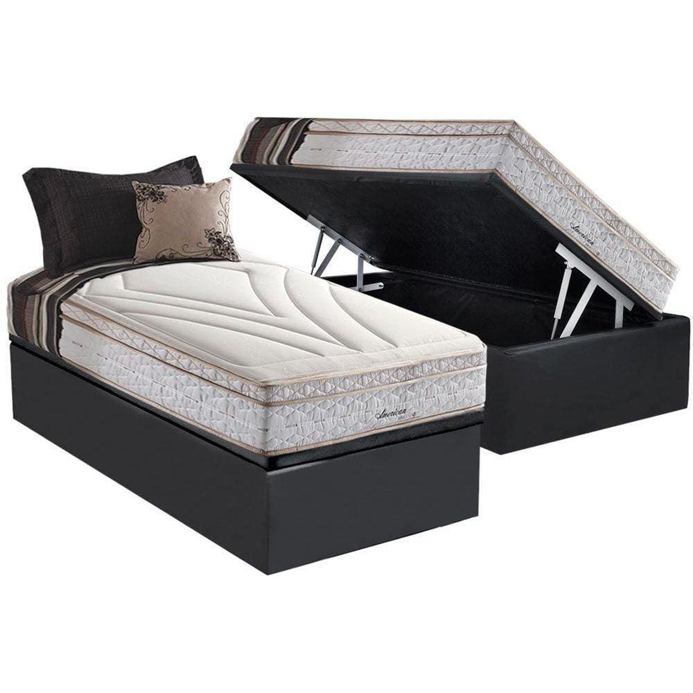Conjunto Box Baú Solteiro: Colchão Molas Herval Maxspring American + Base CRC Suede Gray(88x188)