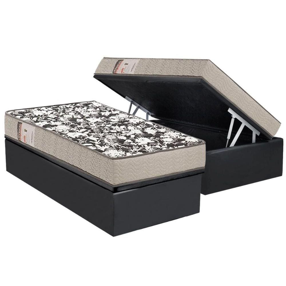 Conjunto Box Baú Solteiro: Colchão Espuma Ortobom D26 Physical Ultra Resistente Resistente+ Base CRC Suede Gray(88x188)