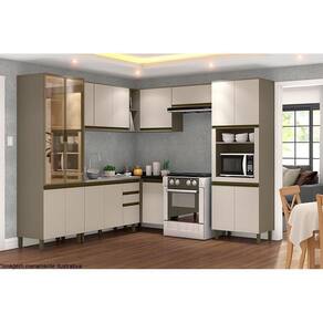 Cozinha Completa Connect 9 Peças (3 Armários + 2 Balcões + 2 Paneleiros + 2 Complementos) C9P02 Duna/Cristal - Henn