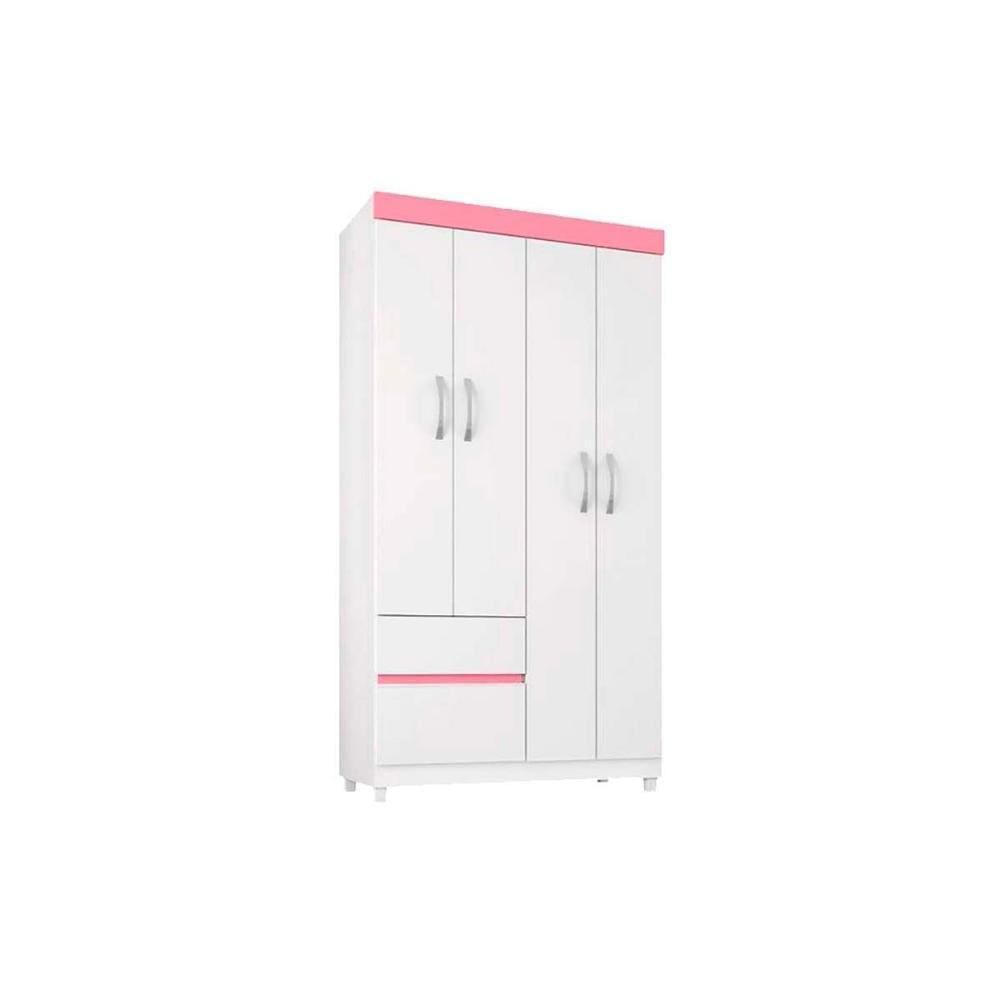Guarda Roupa Solteiro 4 Portas e 2 Gavetas Lotus Flex Branco/Rosa - Demóbile