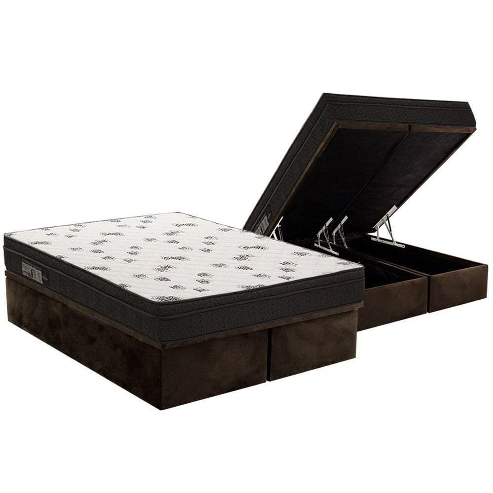 Conjunto Box Baú Queen: Colchão Espuma Ortobom D45 Ligh Saúde Ortopillow + Base CRC Suede Brown(158x198)