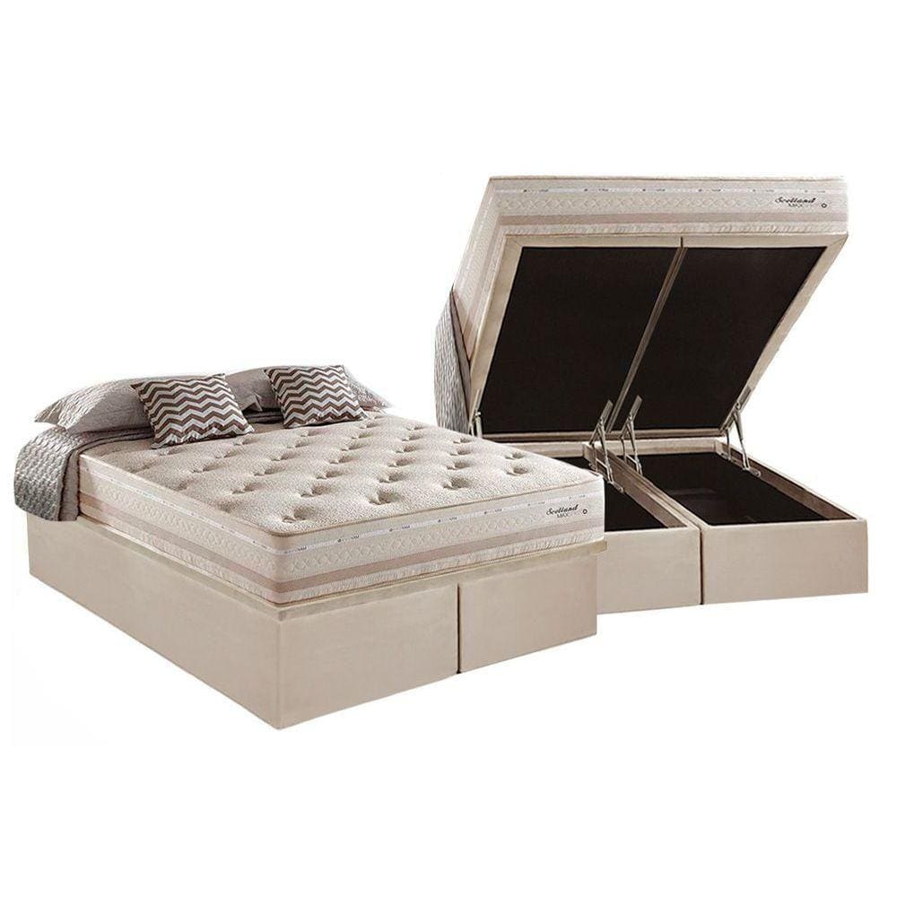 Conjunto Box Baú King: Colchão Molas Herval Maxspring Scotland + Base CRC Suede Clean(193x203)