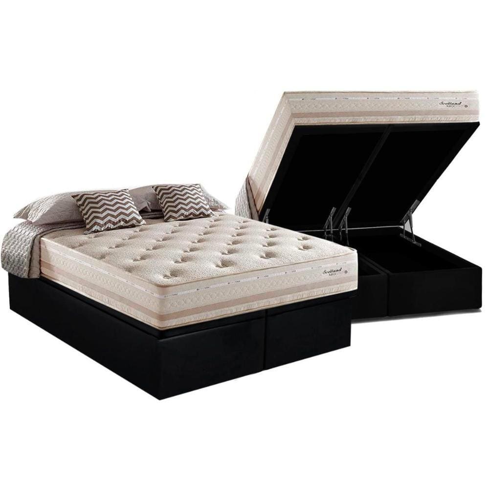 Conjunto Box Baú Queen: Colchão Molas Herval Maxspring Scotland + Base CRC Suede Black(158x198)
