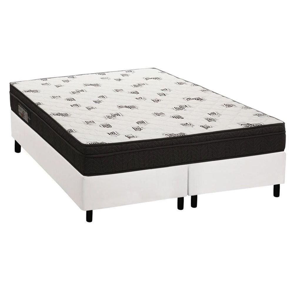 Cama Box Queen: Colchão Espuma D45 Ortobom Light Saúde Ortopilow + Base CRC Courano White(158x198)