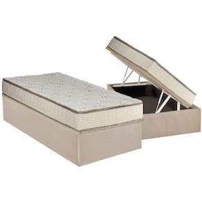 Conjunto Box Baú Solteiro: Colchão Molas Luckspuma Bonnel Montreal Spring + Base CRC Suede Clean(88x188)
