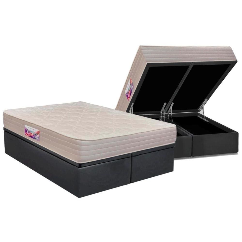 Conjunto Box Baú King: Colchão Espuma Herval D45 New Top Double Face + Base CRC Courano Gray(193x203)