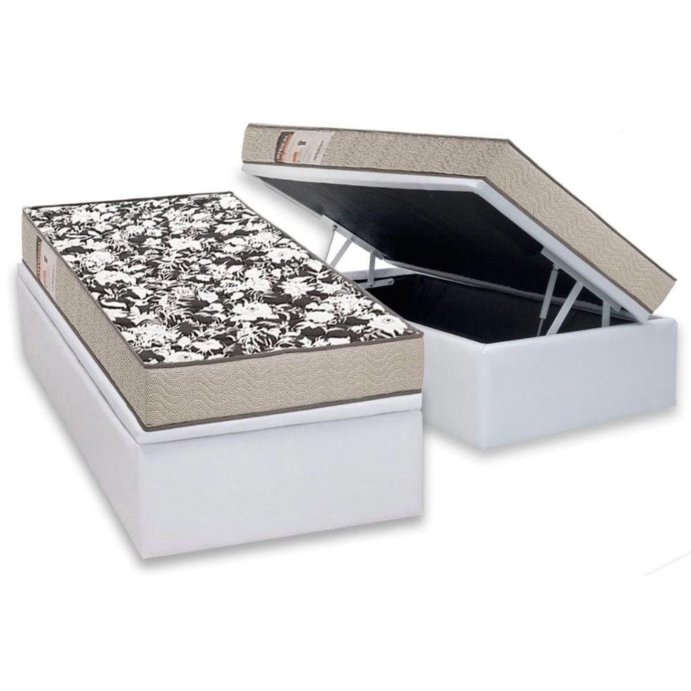 Conjunto Box Baú Solteiro: Colchão Espuma Ortobom D26 Physical Ultra Resistente + Base CRC Courano White(88x188)