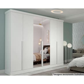 Guarda Roupa Casal 6 Portas e 6 Gavetas c/ Espelho Guarapari Branco - Panan