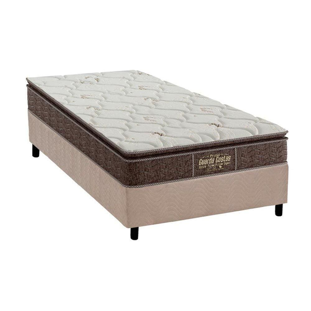 Cama Box Solteiro: Colchão Ortopédico Probel Guarda Costas Extra Firme + Base CRC Suede Clean(88x188)