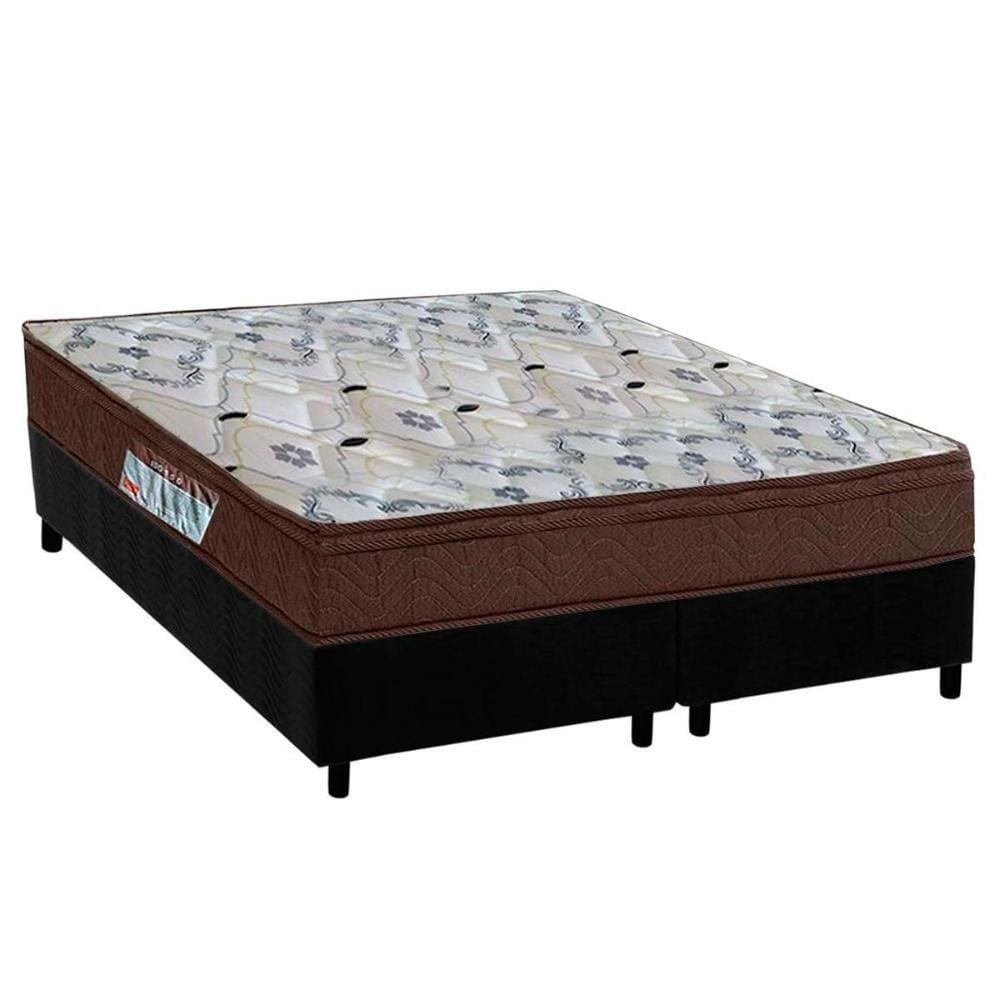 Cama Box Queen: Colchão Anatômico Ortobom D45/EP Fort Tech ISO 150 Mega Firme + Base CRC Suede Black(158x198)