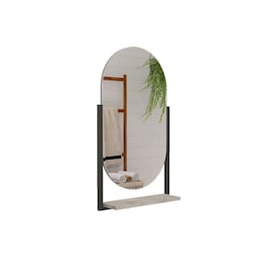 Espelheira de Banheiro Ori Parede Oval c/Prateleira Metalica 41X87CM cor Cimento - MGM
