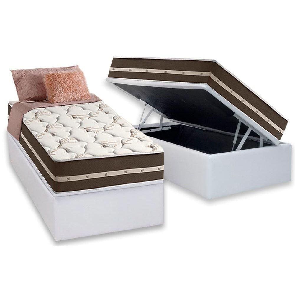 Conjunto Box Baú Solteiro: Colchão Molas Anjos Superlastic Classic + Base CRC Courano White(88x188)