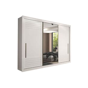 Guarda Roupa Casal 3 Portas de Correr e 6 Gavetas c/ Espelho Vitória Branco - Panan