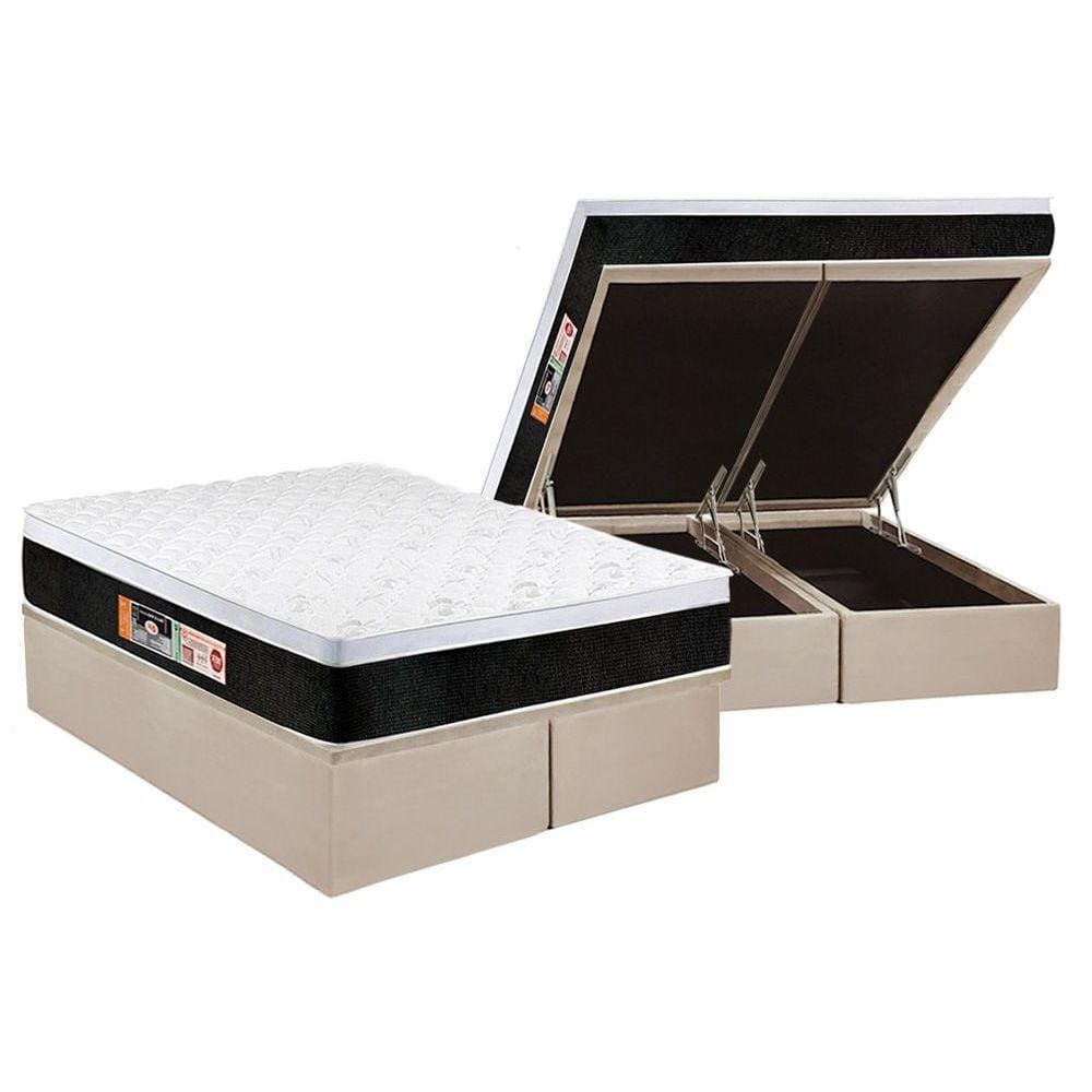 Conjunto Box Baú Queen: Colchão Espuma Castor D45 Black e White Air Euro Pillow + Base CRC Suede Clean(158x198)