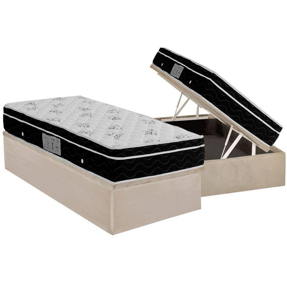 Conjunto Box Baú Solteiro: Colchão Molas Ortobom Nanolastic Physical + Base CRC Suede Clean(88x188)