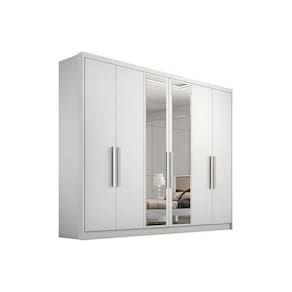 Guarda Roupa Casal 6 Portas e 4 Gavetas c/ Espelho Rizon Plus Branco - Novo Horizonte