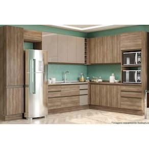 Cozinha Modulada Kappesberg Maxxi 14 Peças (5 Armários + 4 Balcões + 2 Paneleiros + 3 Complementos) C14P07 Nogal