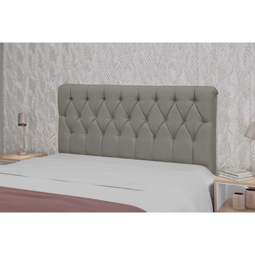 Painel de Cama Box Estofada Cabeceira Viena Plus Casal 140 Veludo Cinza - Simbal