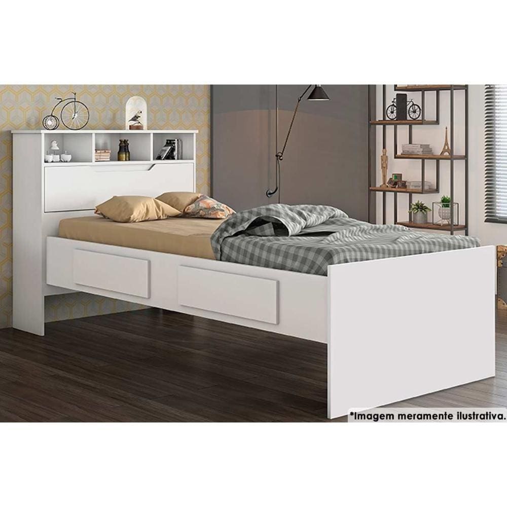 Cama Solteiro Ravena c/ 2 Gavetas Branco - Conquista
