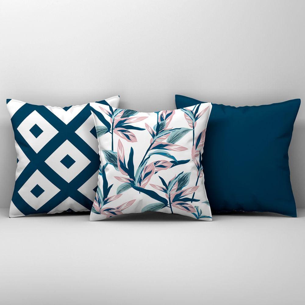 Kit Trio de Almofadas Cheias Estampadas em Veludo Suede 45cm x 45cm Enchimento em Refil Silicone - Decoração para Sala