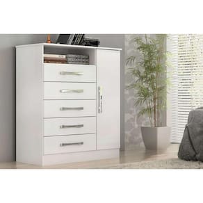 Cômoda Casal Madri c/ 1 Porta 1 Nicho e 5 Gavetas Branco - ACP