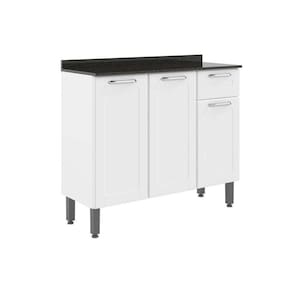 Gabinete de Cozinha Modulado Dona Maria 6173 3 Portas 1 Gaveta c/ Tampo e Pés Branco - Bertolini