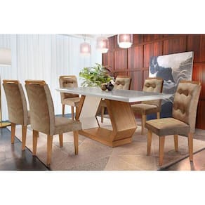 Conjunto: Mesa Sala Jantar Alvorada Tampo Madeirado 180cm Canto Reto + 6 Cadeiras Imperatriz Imbuia/Chocolate - Rufato