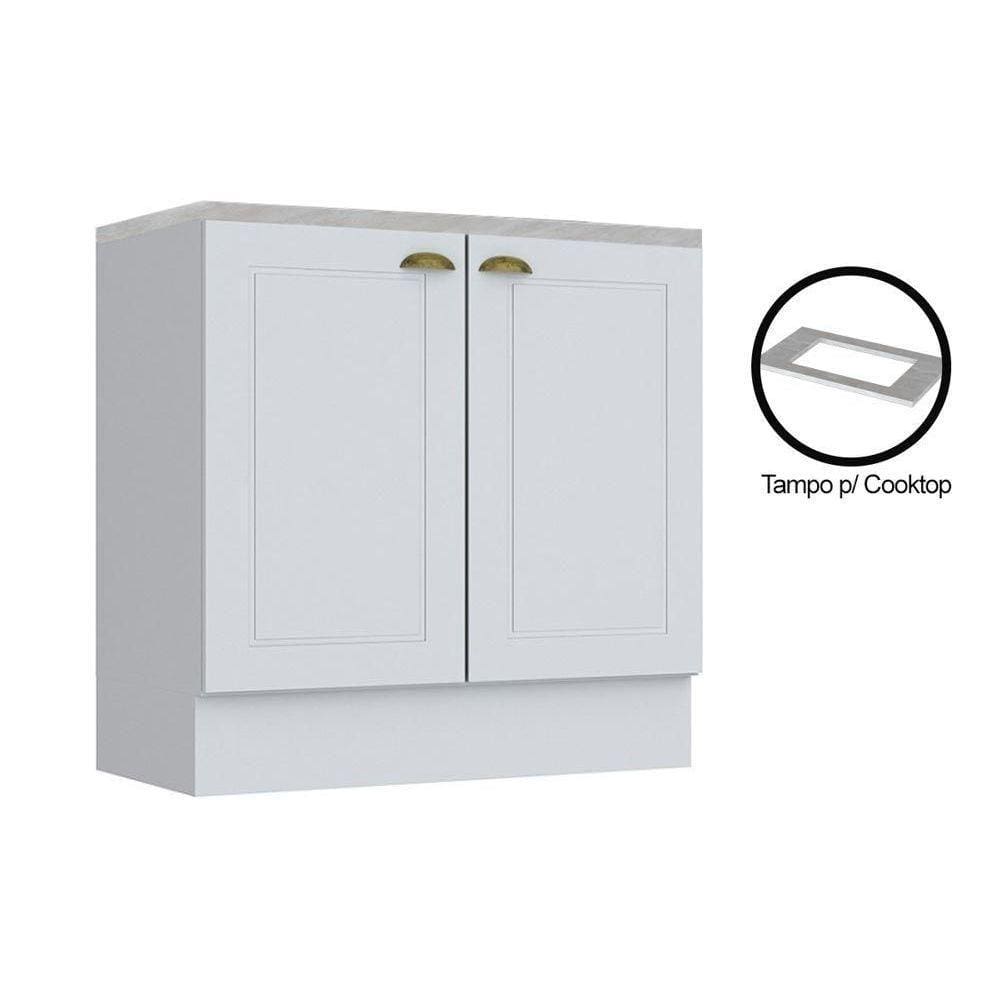 Gabinete de Cozinha Modulado Balcão Americana 2 Portas c/ Tampo p/ Cooktop Branco - Henn