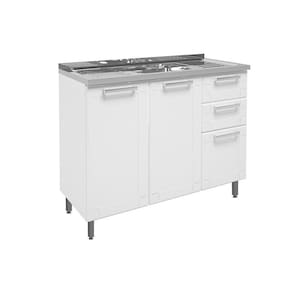Balcão de Cozinha Gabinete c/Pia Múltipla 6015 3 Portas e 2 Gavetas 105cm Branco - Bertolini
