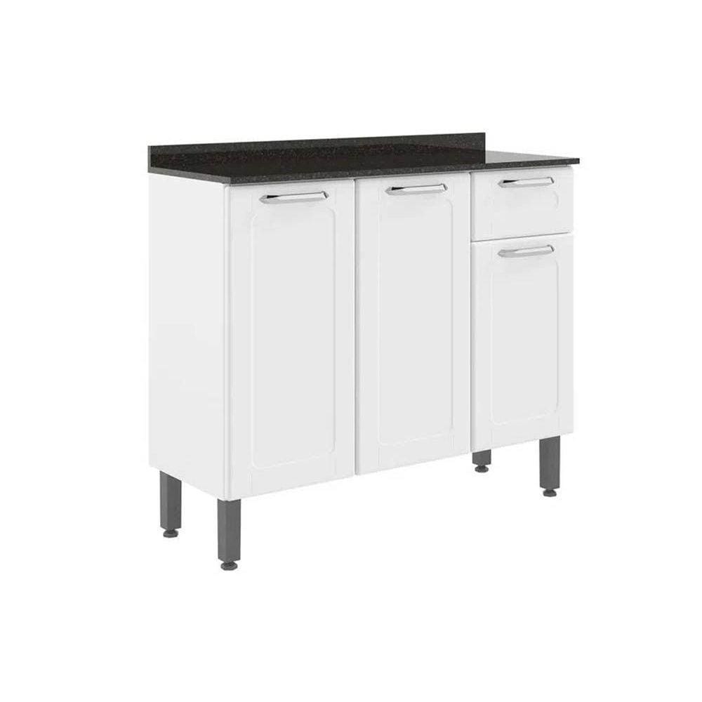 Gabinete de Cozinha Modulado  Dona Maria 6173 3 Portas e 1 Gaveta c/ Tampo e Pés Branco - Bertolini
