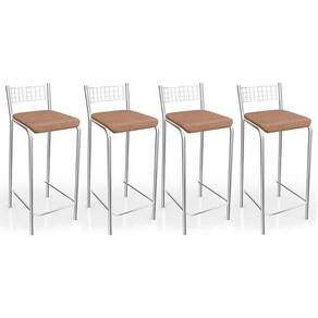 Kit 4 Banqueta de Cozinha Gênova 1B705CR 4 Un Cromado/Linho Capuccino - Kappesberg