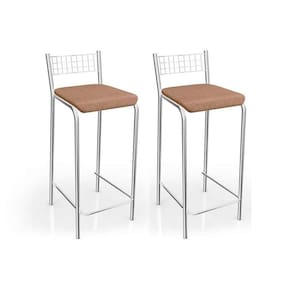 Kit 2 Banquetas Sala Jantar Gênova 1B705CR 2 Un Cromado/Linho Capuccino - Kappesberg