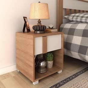 Mesa de Cabeceira em Mdp 1 Gaveta Cm8018 Amêndoa/Branco