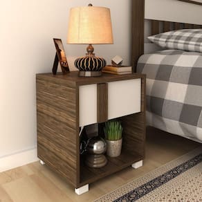 Mesa de Cabeceira em Mdp 1 Gaveta Cm8018 Nogal/Branco
