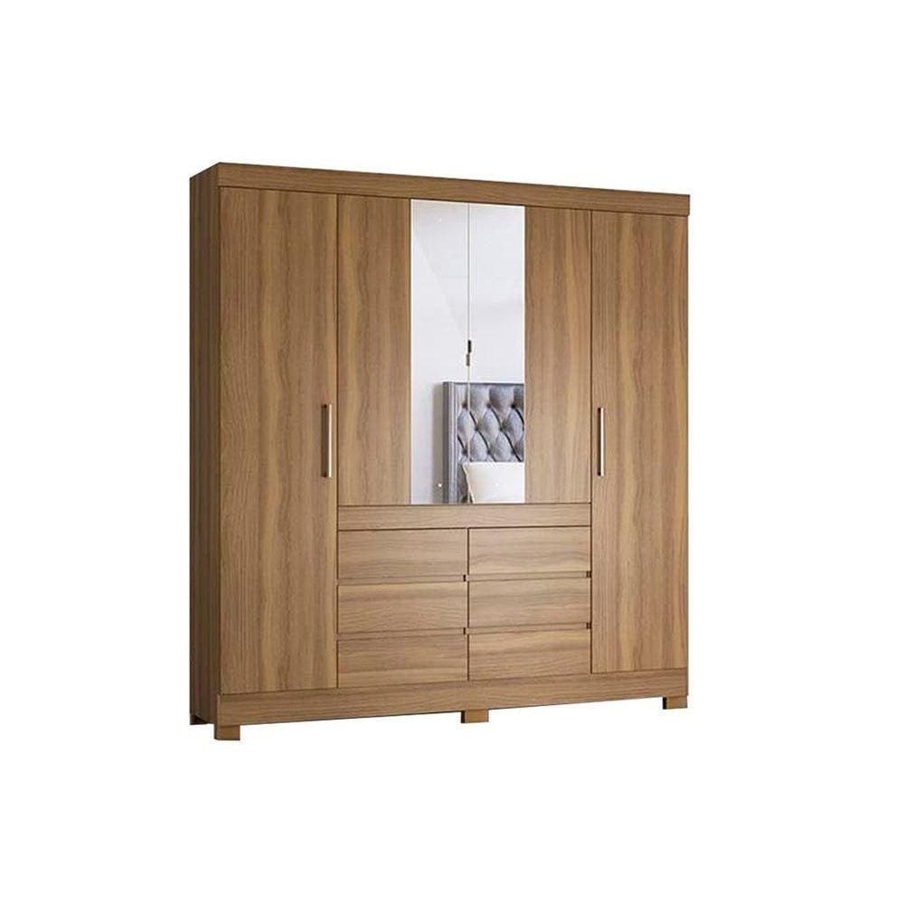 Guarda Roupa Casal 4 Portas e 6 Gavetas c/ Espelho Cádis Amêndola Touch - Demóbile