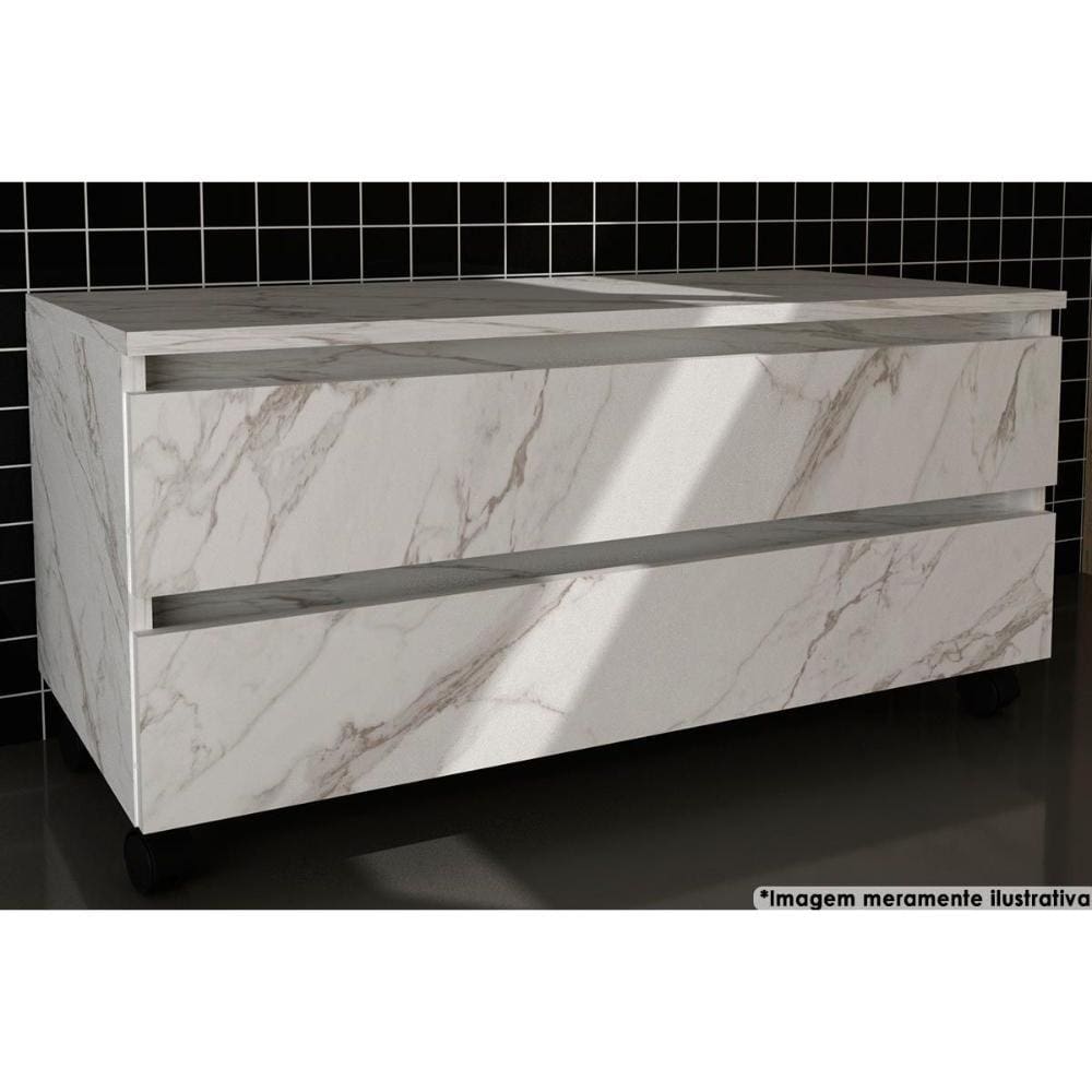 Gabinete de Banheiro BN3603 2 Gavetas c/ Rodízio cor Mármore Branco - Tecno Mobili