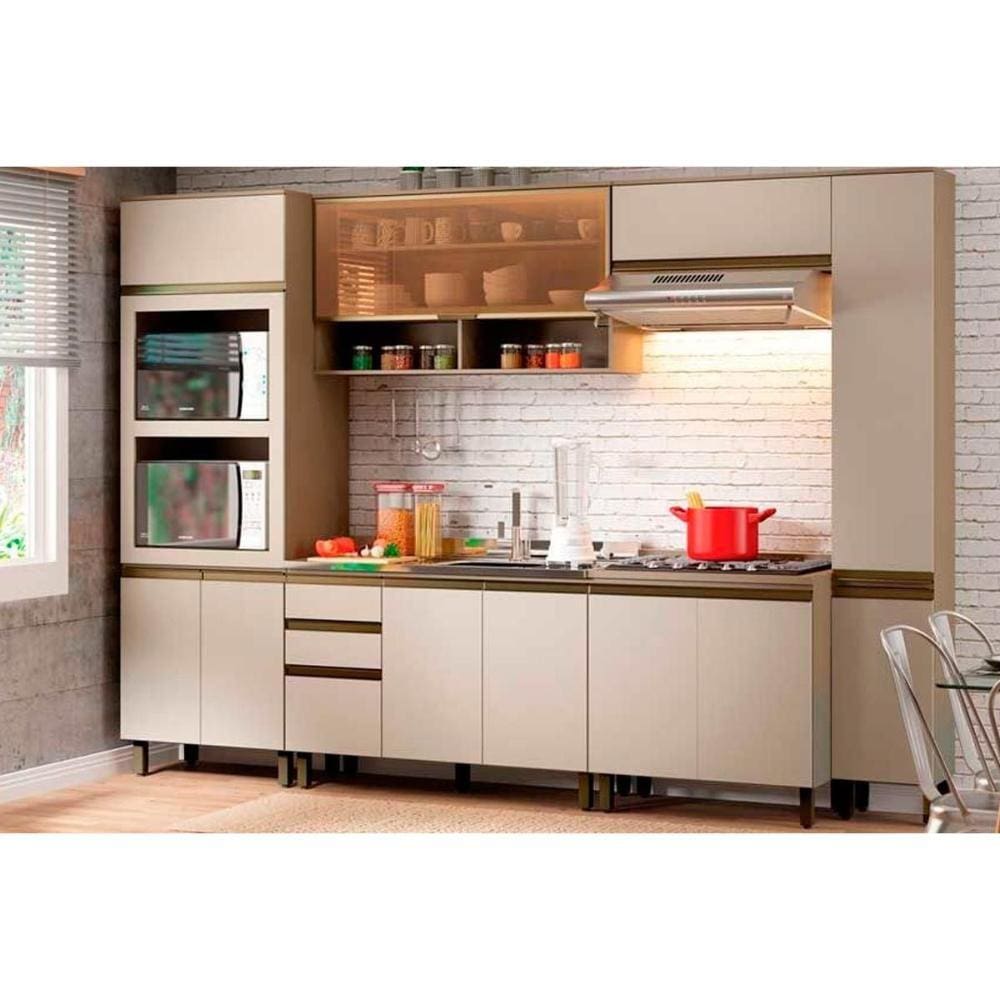 Cozinha Modulada Completa Connect 8 Peças (2 Armários + 2 Balcões + 2 Paneleiros + 2 Complementos) C8P07 Duna/Cristal - Henn