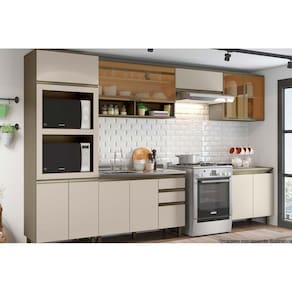 Cozinha Modulada Henn Connect 8 Peças (3 Armários + 2 Balcões + 1 Paneleiro + 2 Complementos) C8P13 Duna/Cristal