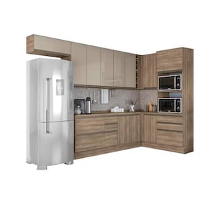 Cozinha Modulada Kappesberg Maxxi 11 Peças (4 Armários + 3 Balcões + 1 Paneleiro + 3 Complementos) C11P08 Nogal