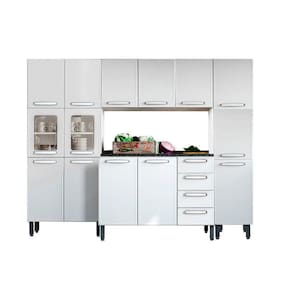 Kit de Cozinha Completa 4 Peças Evidence (1 Armário + 1 Balcão + 2 Paneleiros) C4P53 Branco - Bertolini
