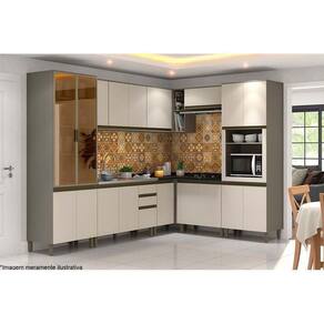 Cozinha Modulada Henn Connect 11 Peças (4 Armários + 4 Balcões + 1 Paneleiro + 2 Complementos) C11P01 Duna/Cristal