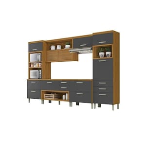 Kit de Cozinha Modulada 5 Peças Princesa (1 Armário + 2 Balcões + 2 Paneleiros) C5P22 Freijo/Grafite - Nesher