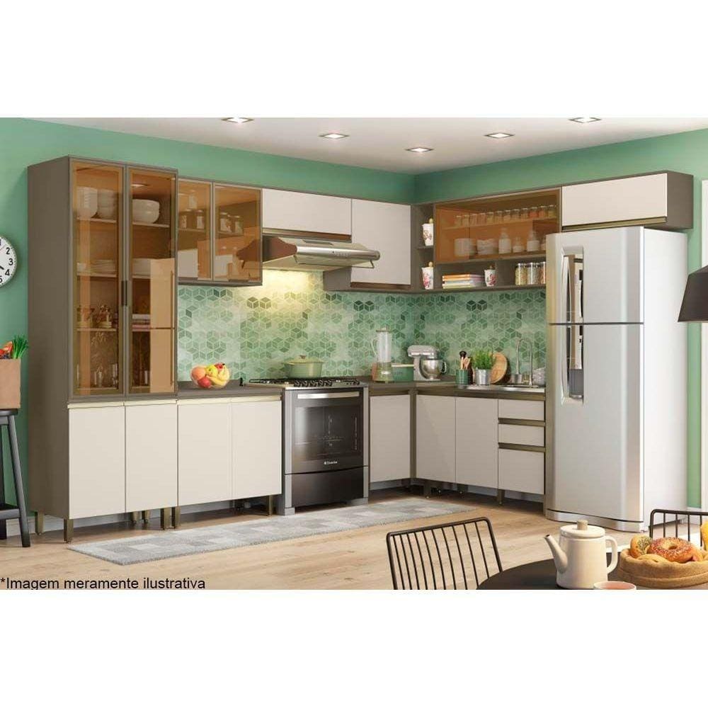 Cozinha Modulada Henn Connect 12 Peças (5 Armários + 3 Balcões + 1 Paneleiro + 3 Complementos) C12P02 Duna/Cristal