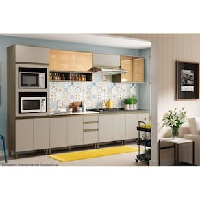 Cozinha Modulada Completa Connect 10 Peças (3 Armários + 3 Balcões + 1 Paneleiro + 3 Complementos) C10P02 Duna/Cristal - Henn