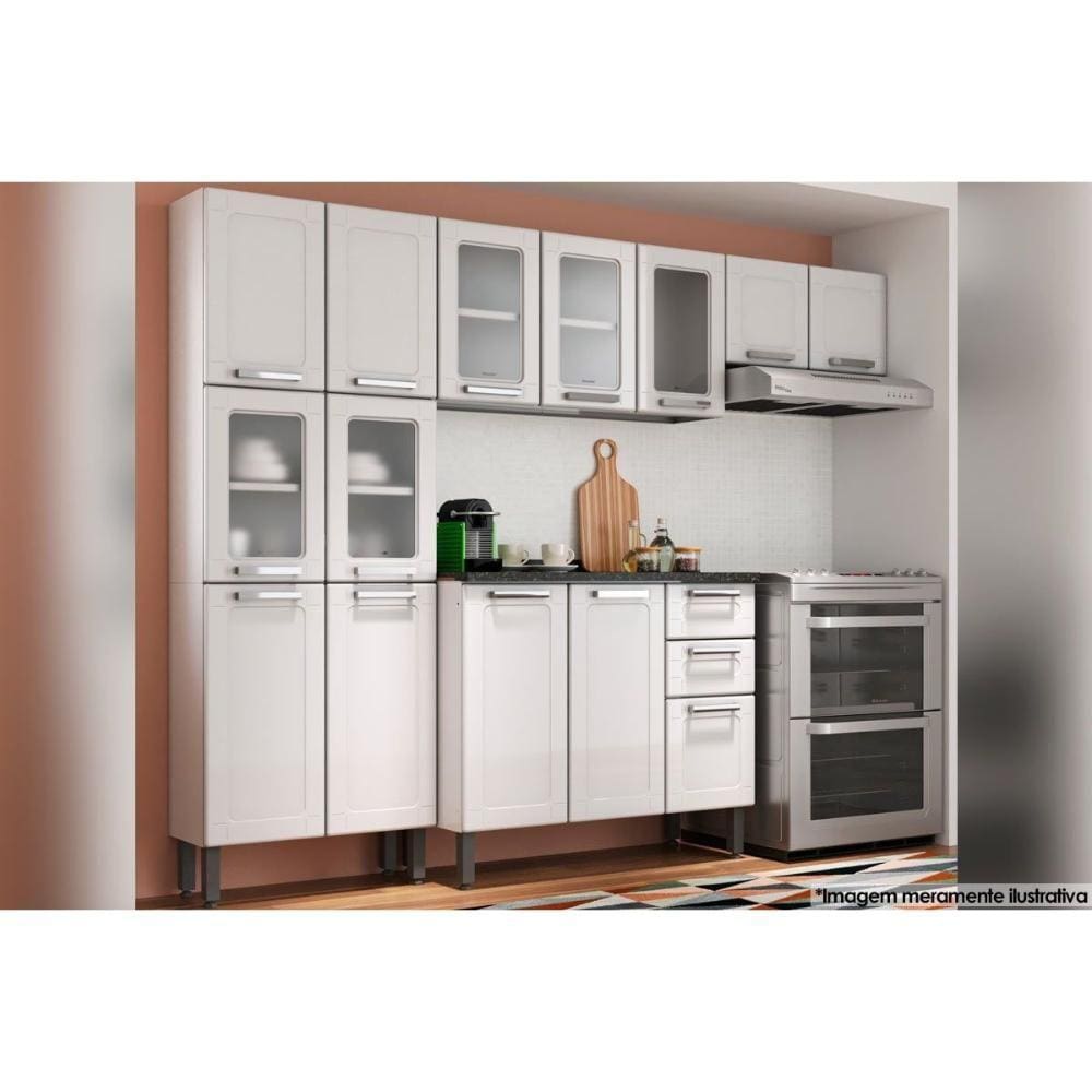 Cozinha Modulada Completa Múltipla 4 Peças (2 Armários + 1 Balcão + 1 Paneleiro) C4P80 Branco - Bertolini