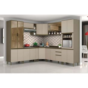 Kit de Cozinha Completa 14 Peças Connect 1 (4 Armários + 4 Balcões + 2 Paneleiros + 4 Complementos) C14P05 Duna/Cristal - Henn