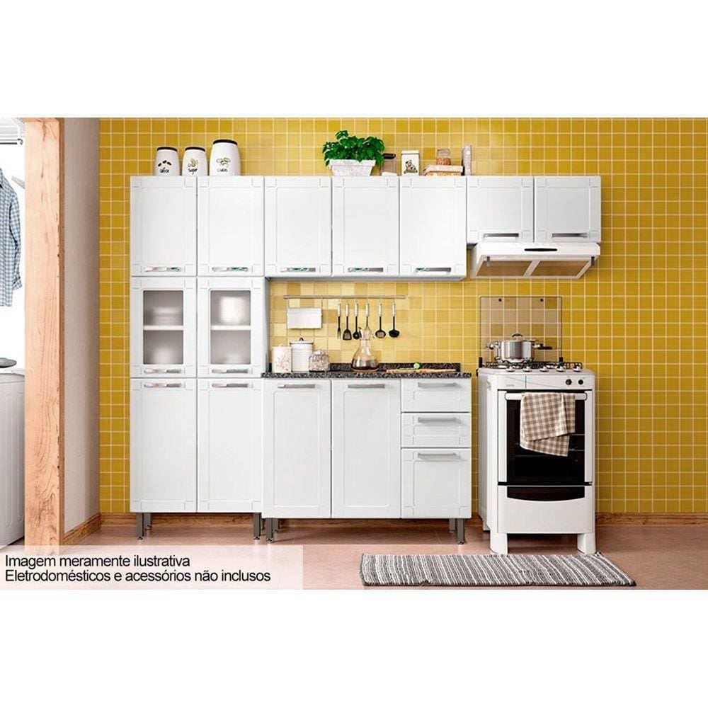 Kit de Cozinha Completa 4 Peças Múltipla (2 Armários + 1 Balcão + 1 Paneleiro) C4P86 Branco - Bertolini